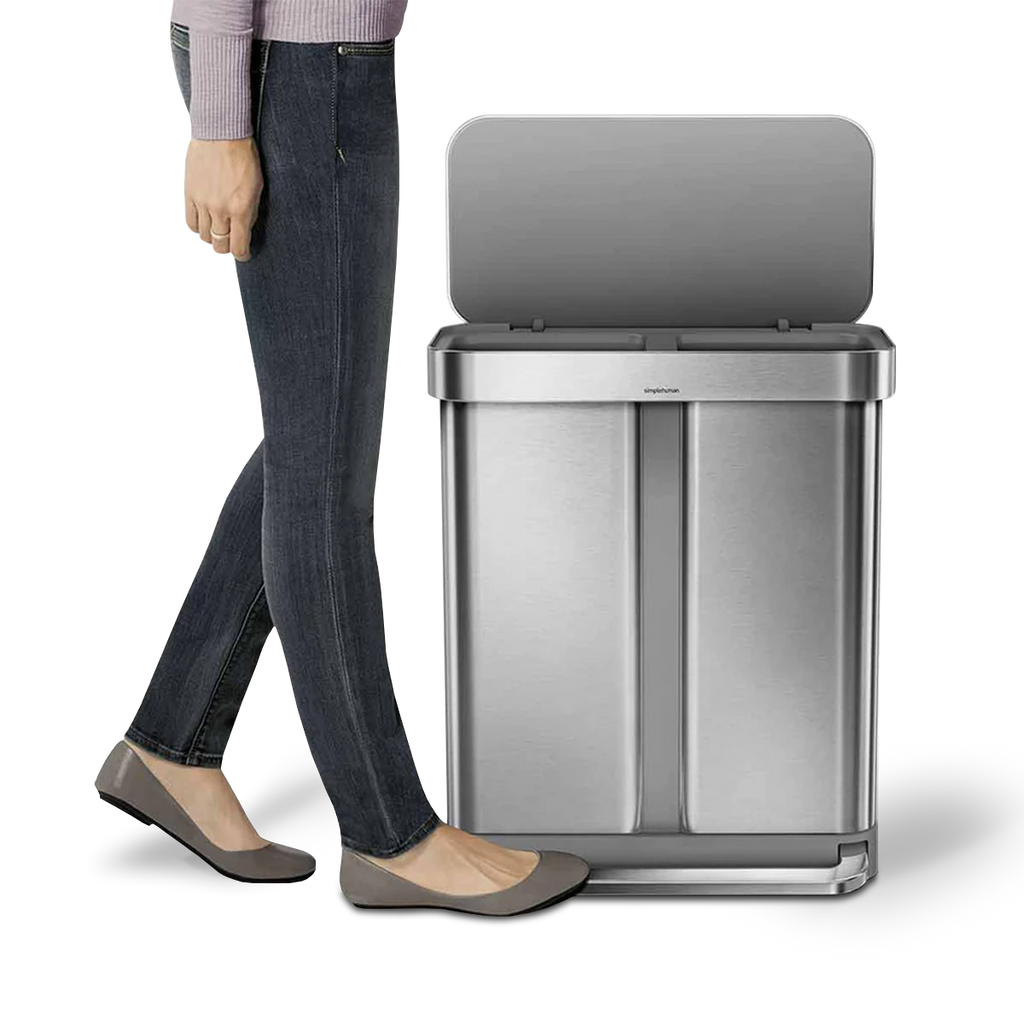 58L Dual Compartment Rectangular Step Can with Liner Pocket (Bundled with Compost Caddy and Liners)